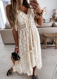 Vestido de Verano con encaje y liso - Blanco