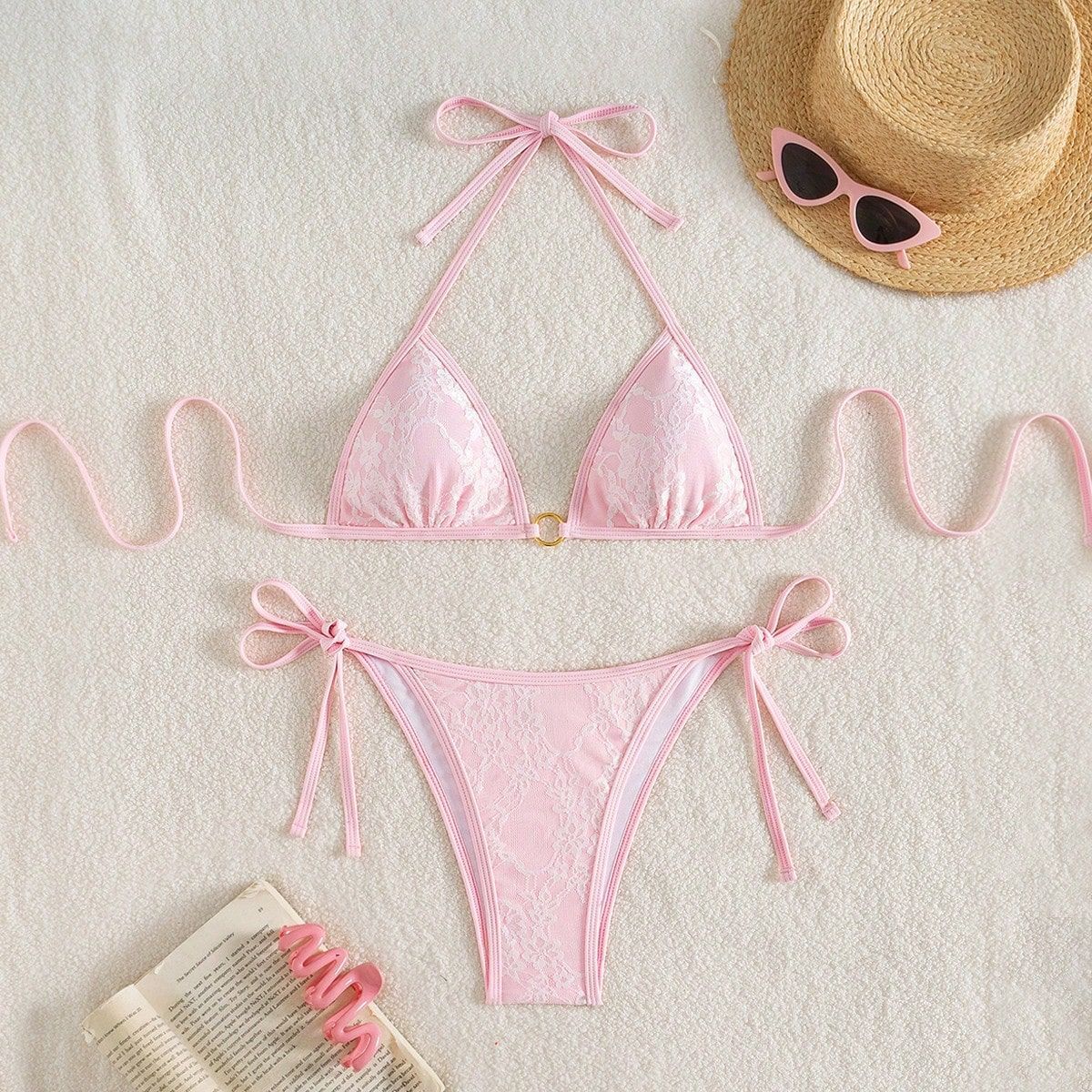 Bikini Sexy con espalda descubierta y encaje - Negro