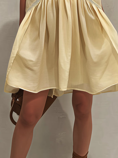 Minivestido Amarillo Sin Mangas con escote en V y remate de encaje - Amarillo