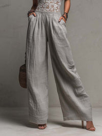 Mono Boho Gris con remate de encaje, plisado y pierna ancha - Gris