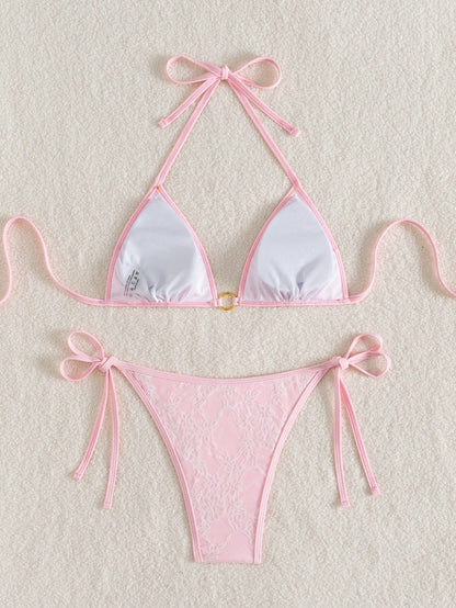 Bikini Sexy con espalda descubierta y encaje - Negro