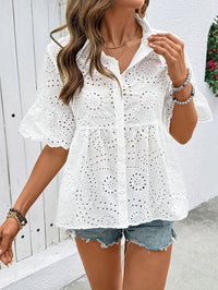 Blusa Blanco Manga Corta con calado y bordado - Blanco