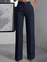 Pantalón Tiro Alto con a rayas y pierna ancha - Negro