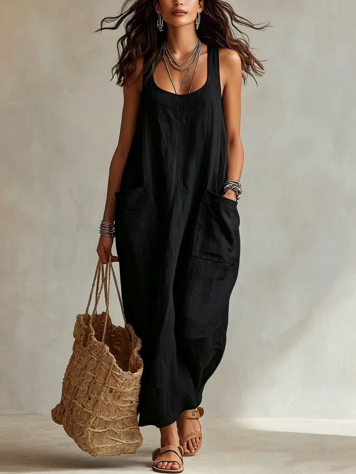 Vestido Largo Casual con bolsillo - Blanco