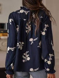 Blusa Manga Larga con bordado y gasa - Azul Marino