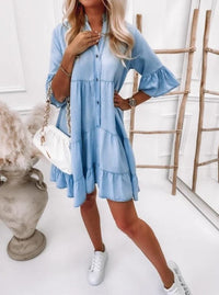 Minivestido Azul con algodón, corte en A, vaquero y liso - Azul