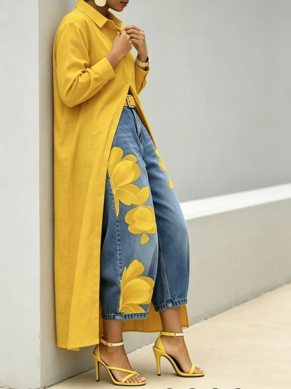 Conjunto con pierna ancha, vaquero y floral - Rojo