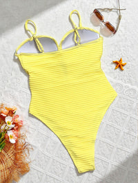 Bañador con a rayas, calado y liso - Amarillo
