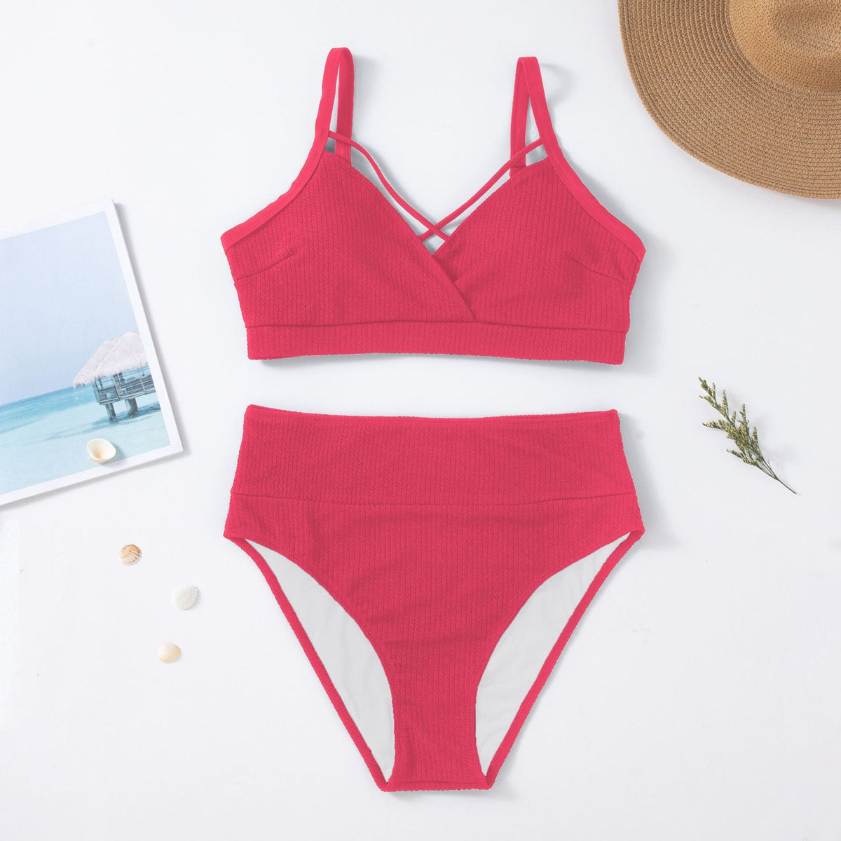Bikini Sexy Tiro Alto con liso - Verde