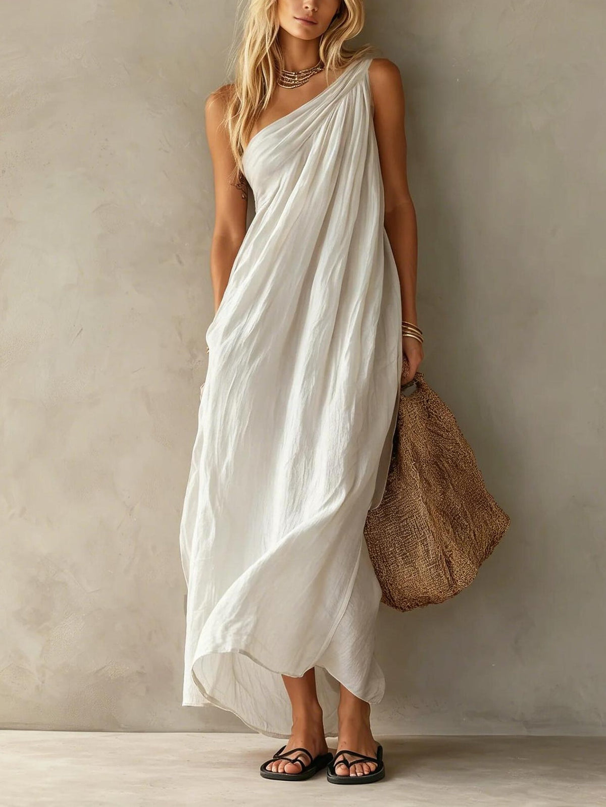 Vestido Largo Elegante Sin Mangas con un solo hombro - Azul Cielo