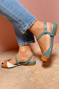 Πέδιλα Slingback Peep Toe με χοντρή σόλα και χρωματικά μπλοκ