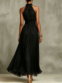 Vestido Largo con gasa, escote halter y liso - Verde