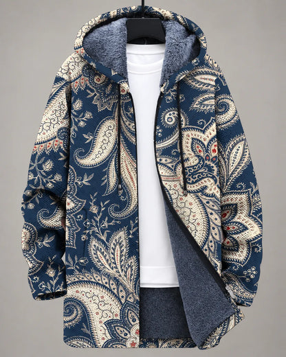 Eliana Starry Cats Art Hooded Jacket - Indigo Paisley