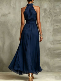 Vestido Largo con gasa, escote halter y liso - Verde