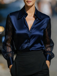 Blusa Manga Larga con satén - Negro