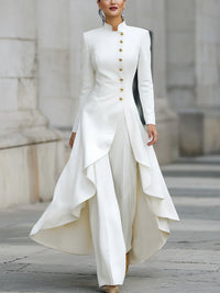 Conjunto Elegante Blanco con cuello mao y pierna ancha - Blanco