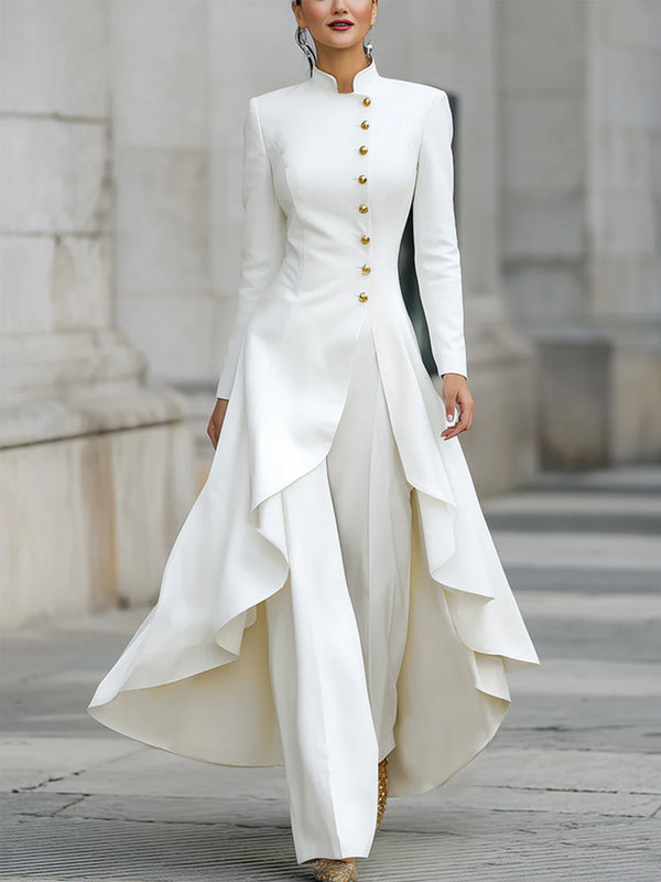 Conjunto Elegante Blanco con cuello mao y pierna ancha - Blanco