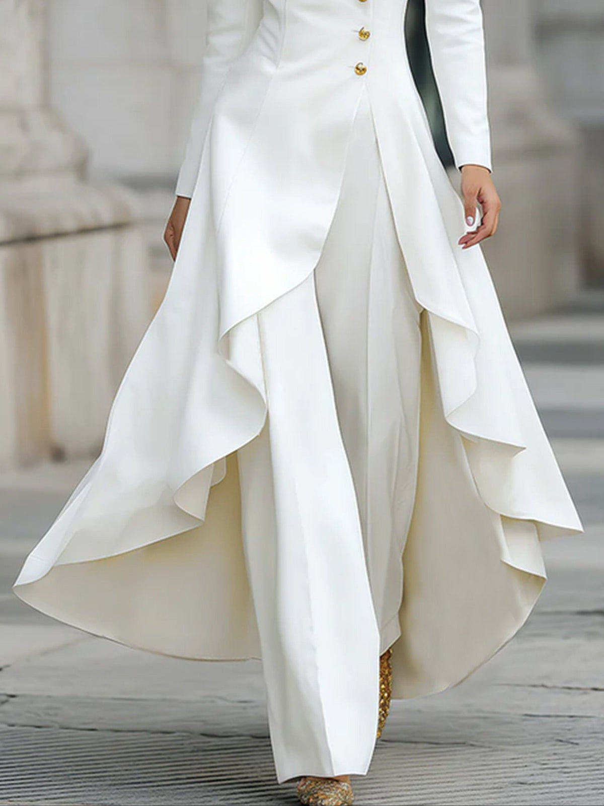 Conjunto Elegante Blanco con cuello mao y pierna ancha - Blanco