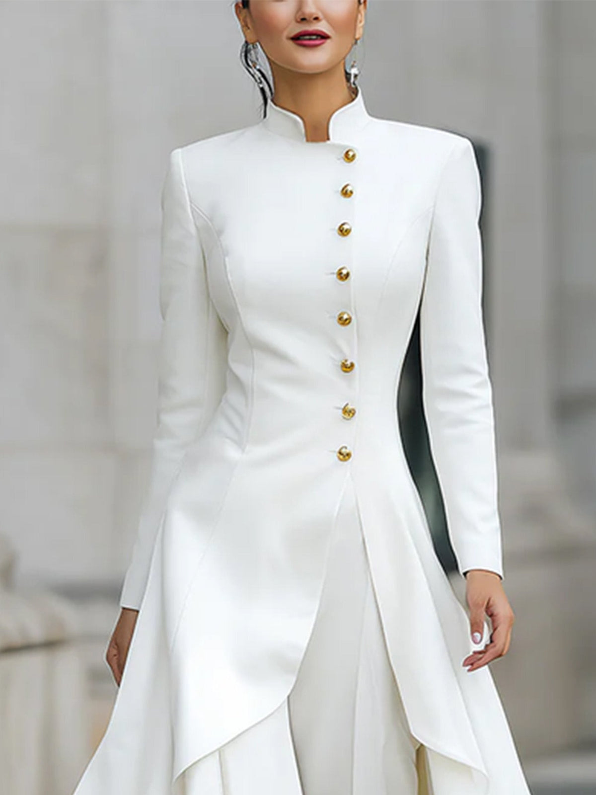 Conjunto Elegante Blanco con cuello mao y pierna ancha - Blanco