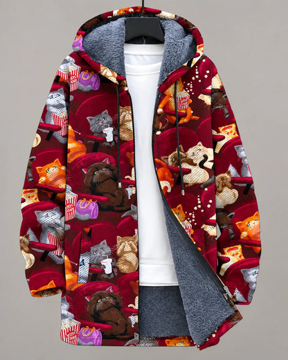 Elara Artistic Eye-Print Hooded Jacket - Cinema Cats