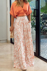 Conjunto de Dos Piezas con escote en V y pierna ancha - Naranja