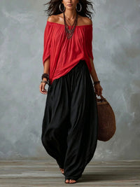 Conjunto de Pantalón Corte Holgado - Negro y Rojo