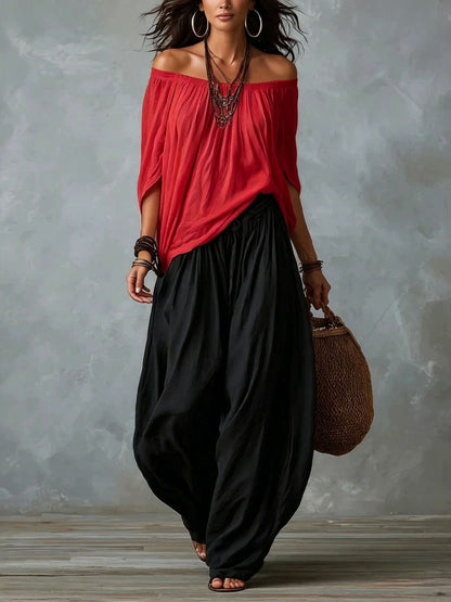 Conjunto de Pantalón Corte Holgado - Negro y Rojo