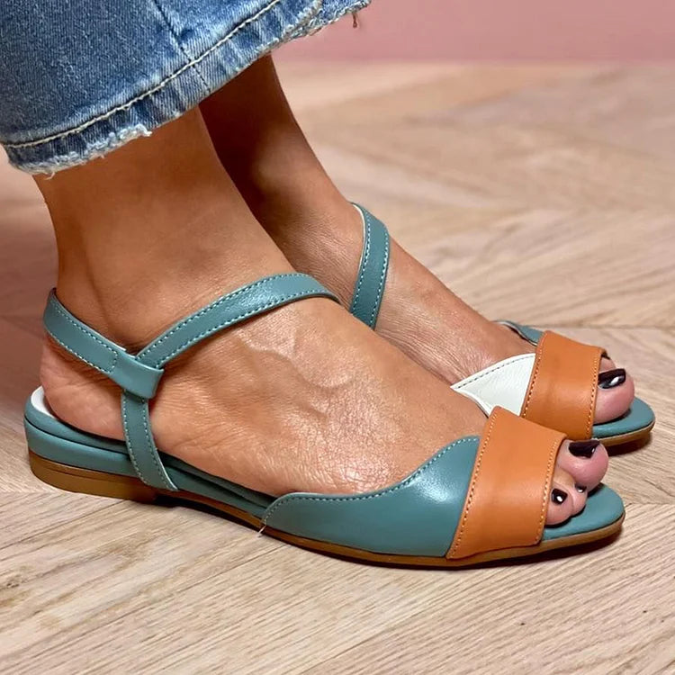 Πέδιλα Slingback Peep Toe με χοντρή σόλα και χρωματικά μπλοκ