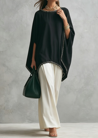 Conjunto de Pantalón Casual Negro Corte Holgado con capa y pierna ancha - Negro