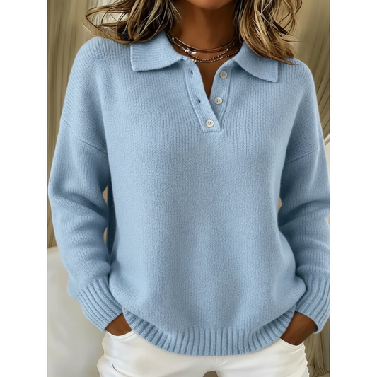 MAREN - Jersey Polo de Punto Suave - Azul Claro