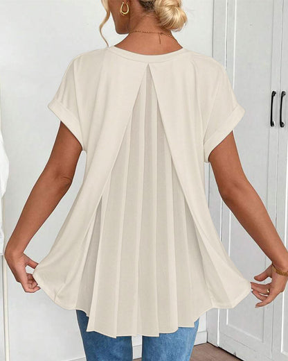Camiseta de Manga Corta Lisa con Detalle Patchwork
