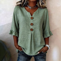 Blusa Casual con escote en V y volante - Blanco