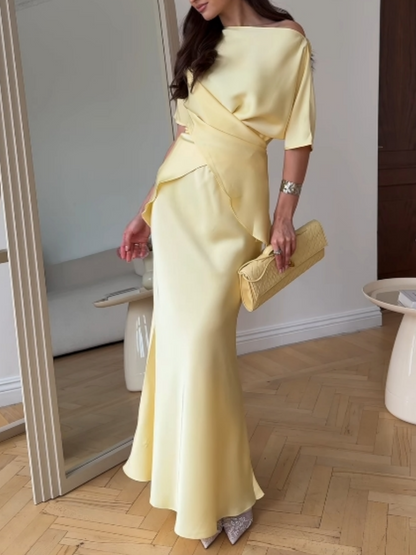 Conjunto de Falda Amarillo con hombros descubiertos - Amarillo
