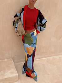 Abrigo Multicolor con estampado abstracto, estampado geométrico y punto