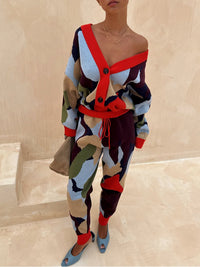 Abrigo Multicolor con estampado abstracto, estampado geométrico y punto