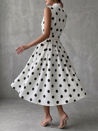 Vestido Midi Blanco Sin Mangas con lunares - Blanco