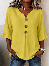 Blusa Casual con escote en V y volante - Azul Cielo