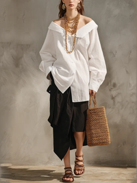 Conjunto de Falda Casual Blanco con bajo asimétrico - Blanco