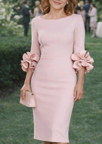 Vestido Midi Elegante Rosa con volante y puño - Rosa