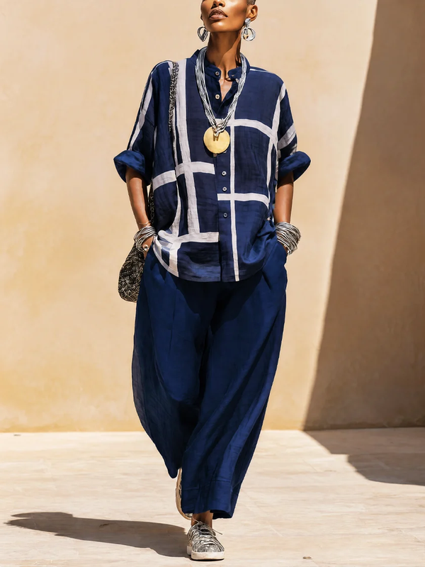 Conjunto de Pantalón Casual Azul Marino Corte Holgado - Azul Marino