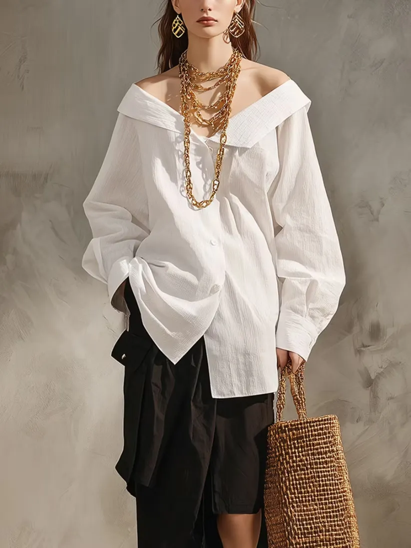 Conjunto de Falda Casual Blanco con bajo asimétrico - Blanco