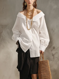 Conjunto de Falda Casual Blanco con bajo asimétrico - Blanco