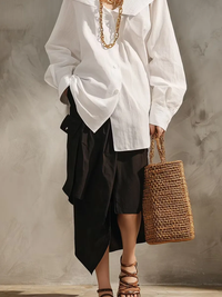 Conjunto de Falda Casual Blanco con bajo asimétrico - Blanco