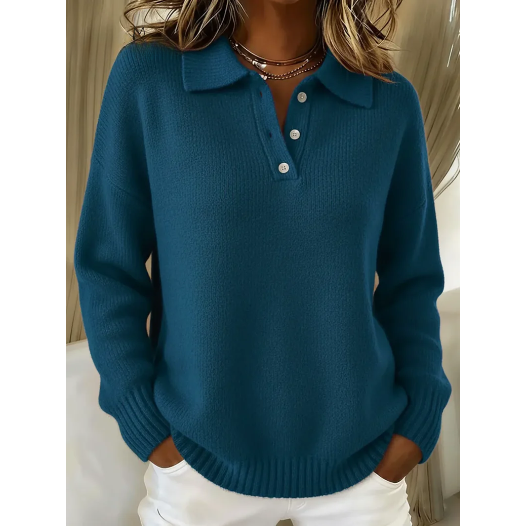 MAREN - Jersey Polo de Punto Suave - Azul Claro