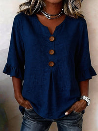 Blusa Casual con escote en V y volante - Verde Oliva