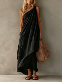 Vestido Largo Elegante Sin Mangas con un solo hombro - Azul Cielo