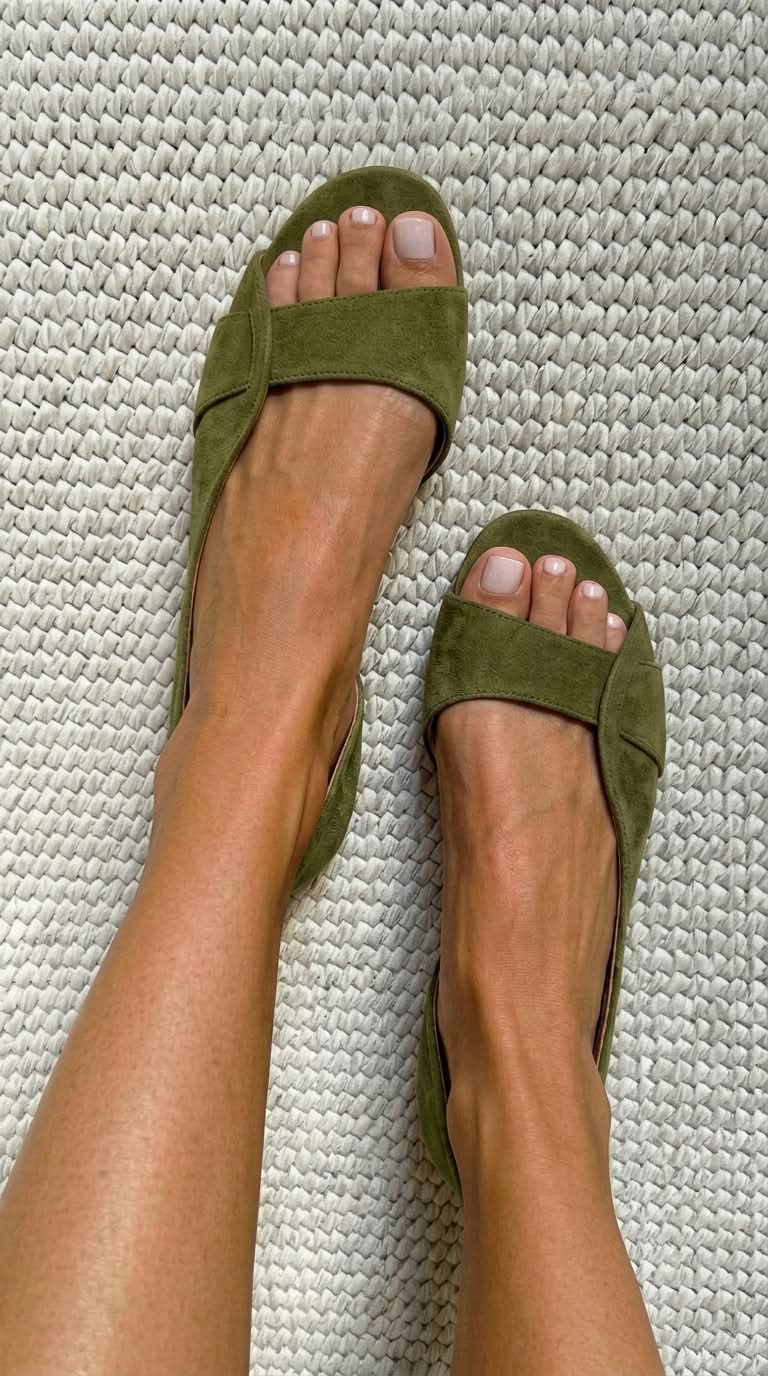 Χαμηλά Suede Slingback Πέδιλα με Ανοιχτή Μύτη