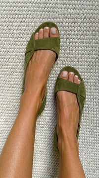 Χαμηλά Suede Slingback Πέδιλα με Ανοιχτή Μύτη