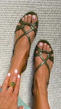 Πέδιλα Slingback με Χαμηλό Τακούνι, Εφέ Δέρματος Φιδιού και Ανοιχτή Μύτη