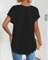 Μονόχρωμο T-Shirt με κοντά μανίκια και λεπτομέρεια Patchwork